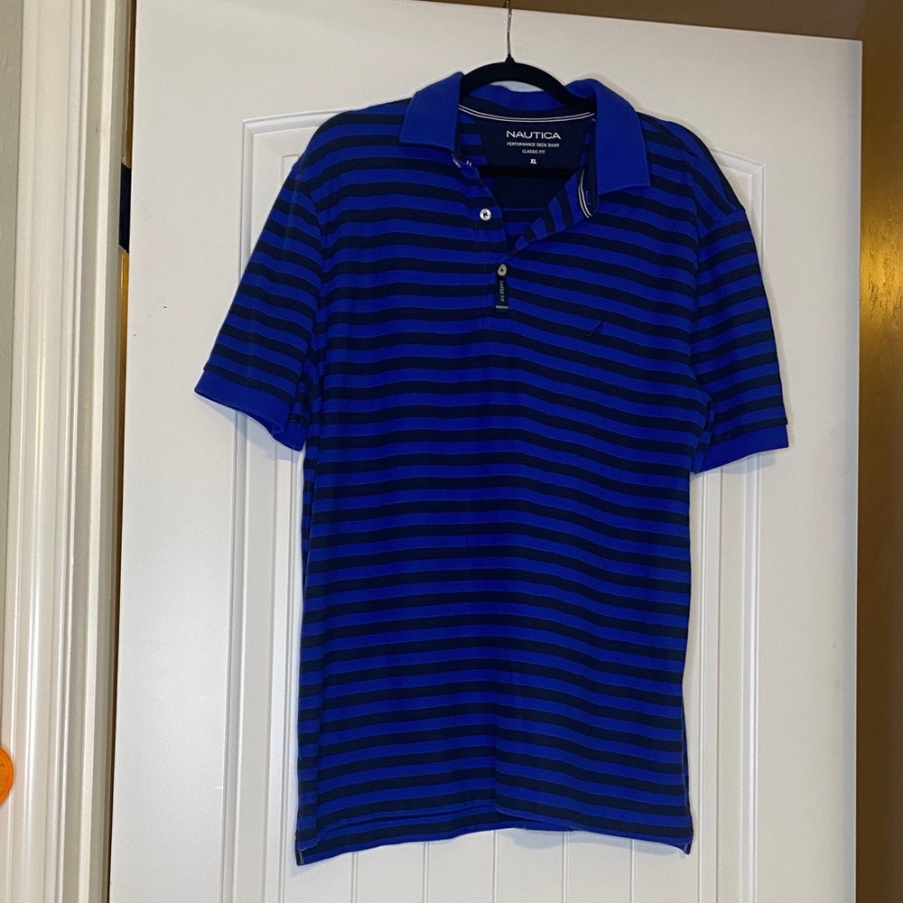 Nautica Men's Navy and Black Striped Polo Shirt